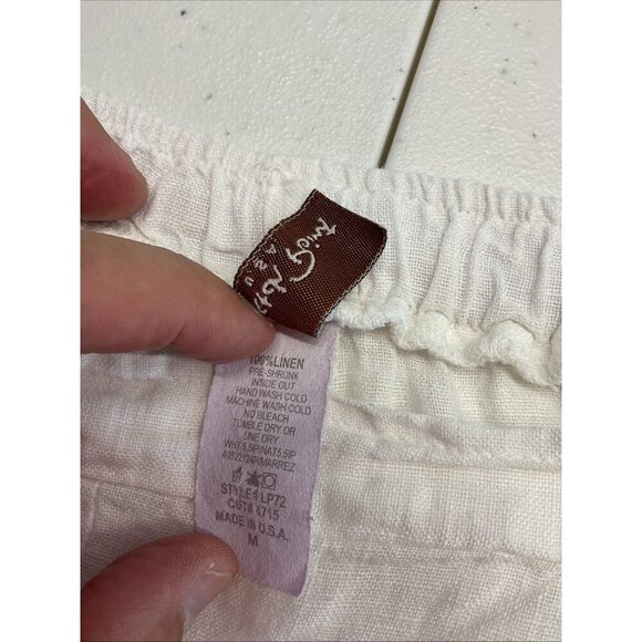 Match‎ Point White M 100% Linen Wide Leg crop Pants lagenlook minimalist artsy - Picture 3 of 9